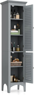 Tangkula 63' Tall Bathroom Storage Cabinet, Freestanding Narrow Linen Tower with Adjustable Shelf, Modern Slim Floor Cabinet with 2 Doors for Bathroom, Living Room, Kitchen (Grey)