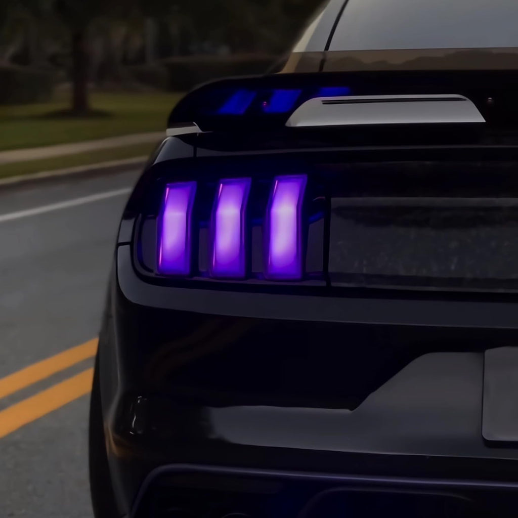 HCmotion LED Tail Lights for Ford Mustang Euro 2015-2023 (6 Lighting Modes), Start UP Animation with Sequential Turn Signal Rear Lamp Kit Assembly (Smoked-RG) | Smoked Euro Style Taillights Assembly w/ 6 Sequential Turn Signal Modes & Startup Animation