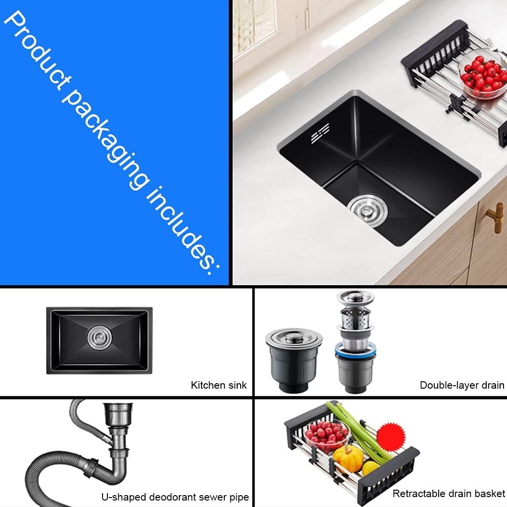 Kitchen Sink Single Bowl Bar Prep Drop-in Or Undermount Single Bowl Stainless Steel with Drain Black RV Sink (Color : Black, Size : 38×30cm) (Black 25×40cm)