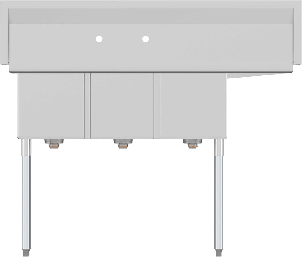 KoolMore 3 Compartment Stainless Steel NSF Commercial Kitchen Sink with Drainboard - Bowl Size 12' x 16' x 10',Silver