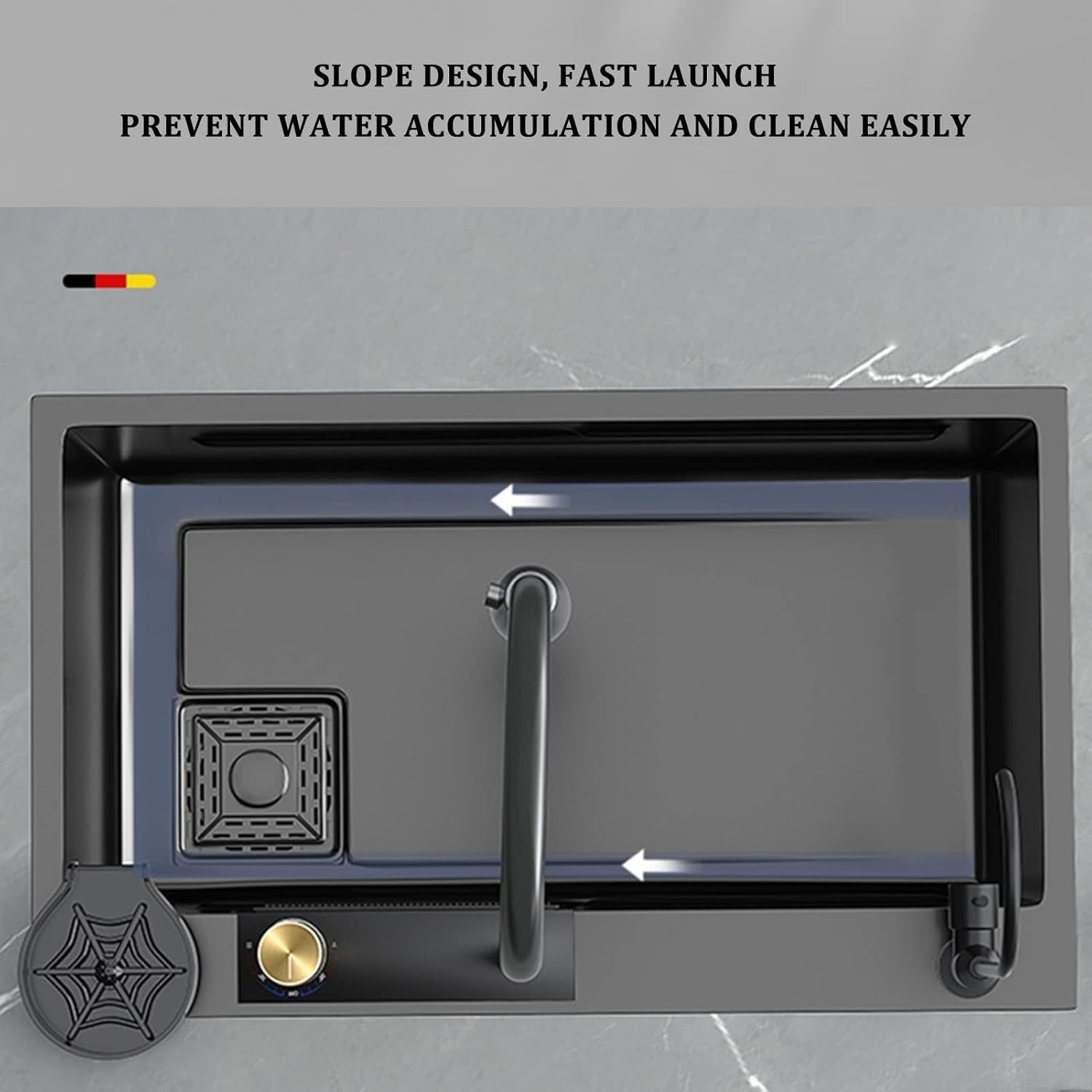 304 Stainless Steel Kitchen Sink Black Single Bowl Bar Sink/Household Multi-Function RV Sink with Faucet and Cup Washer Drop in Or Under Mount (Color : Black, Size : 75x46x22cm) (Black 68x46x22cm