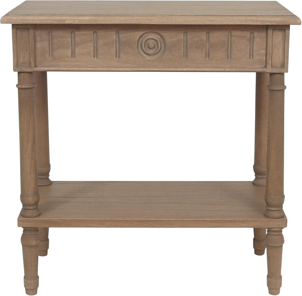 East at Main Narrow End Table with Drawer & Shelf, Solid Wood Slim Side Table for Small Spaces, Farmhouse End Table for Living Room, Bedroom or Entryway, Rustic Brown Finish