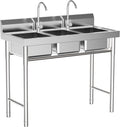 3-Compartment Sink,304 Stainless Steel Utility Sink Commercial Grade Laundry Tub,Kitchen Sink with Water Faucets,Freestanding Triple Bowl Utility Sink, Work Station Sink for Outdoor Indoor
