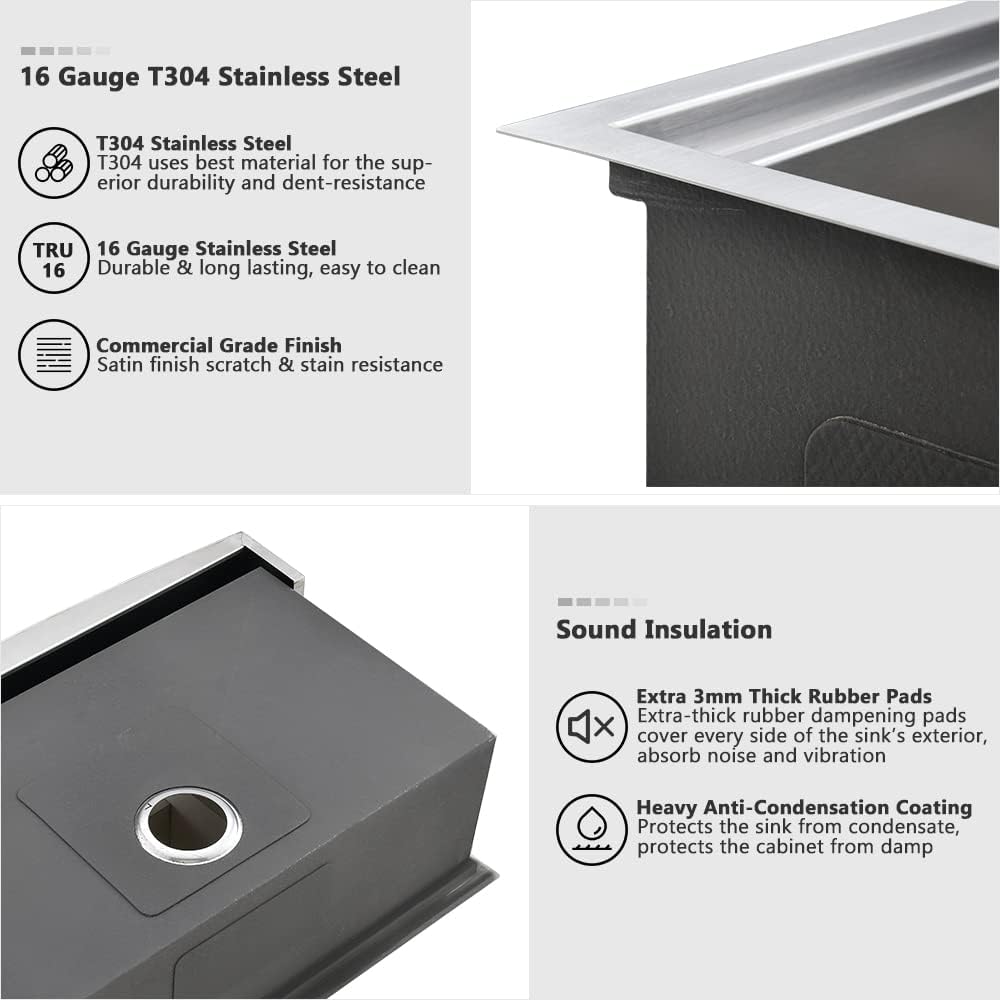 33 Inch Stainless Steel Farmhouse Sink-VASOYO 33 x 22 Farm Sink Apron Front Farmhouse Kitchen Sinks Workstation 16 Gauge 304 Stainless Steel Singe Bowl Deep Kitchen Sinks Farmer with Cutting Board