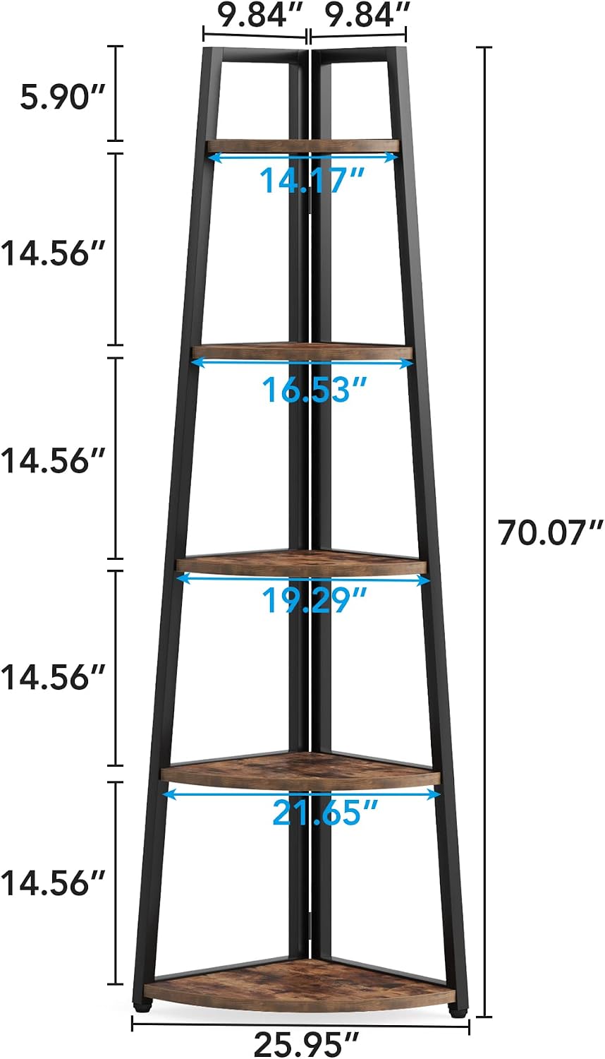 LITTLE TREE 5 Tier Tall Corner Shelf 70 Inch Corner Bookshelf Bookcase for Small Space