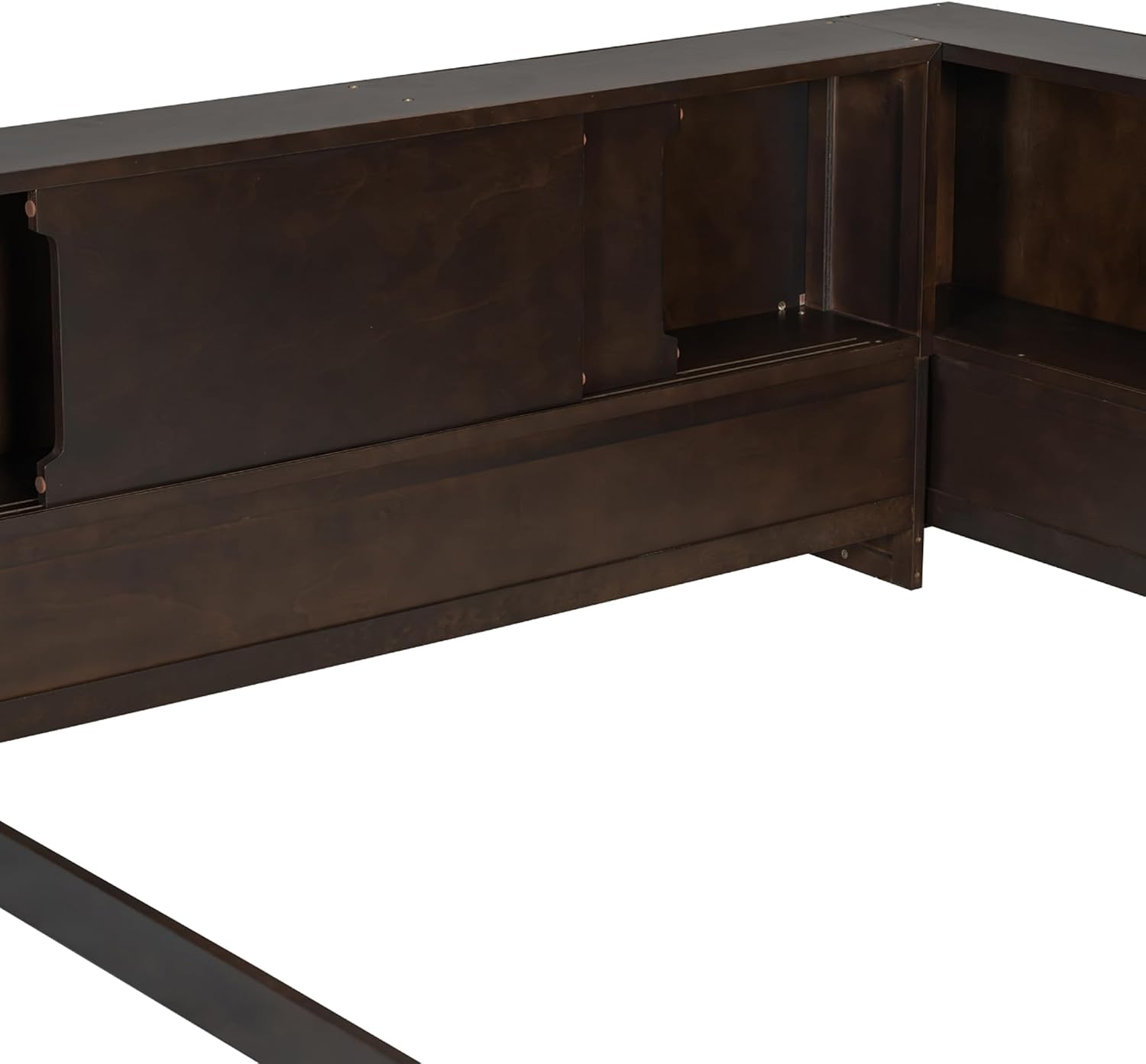 Merax Queen Size Daybed Frame with Storage Shelves for Kids, Teens or Adults, Wooden Corner Bed Sofa Bed with USB Ports and LED for Living Room or Bedroom, No Slat, Brown