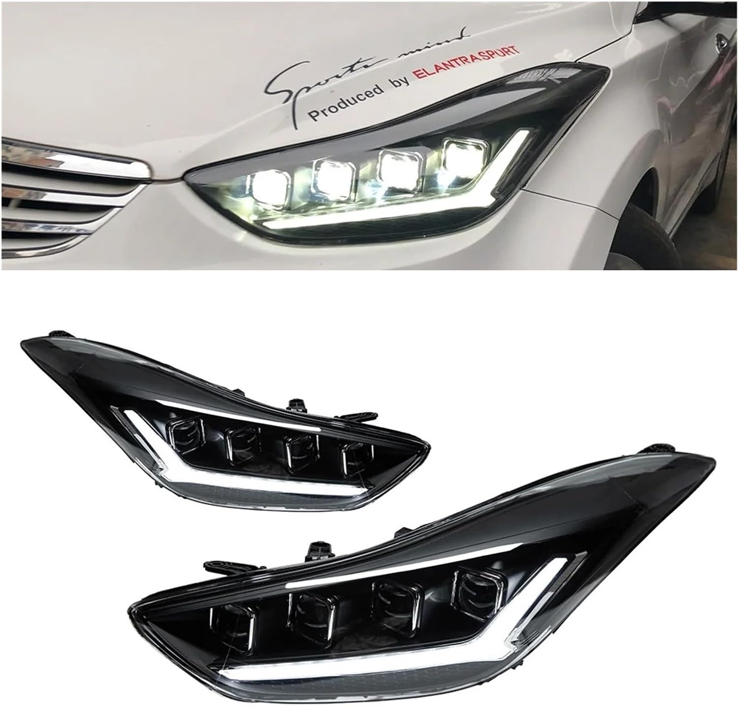 Car Lights Compatible With Elantra 2012-2016 LED Auto Headlights Assembly Century Version Projector 4 Lens Frontlight Accessories Upgrade