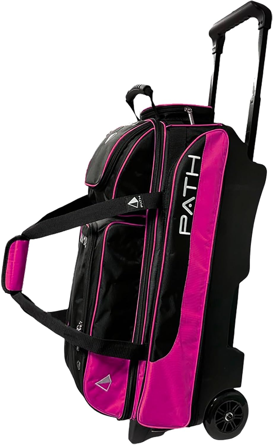 Pyramid Path Triple Premium Deluxe Roller Bowling Bag With Extra Large Separate Shoe Compartment (Up To US Mens Size 16) and 5 Accessory Pockets, 5' Wheels, Retractable Locking Handle - Extends to 42'