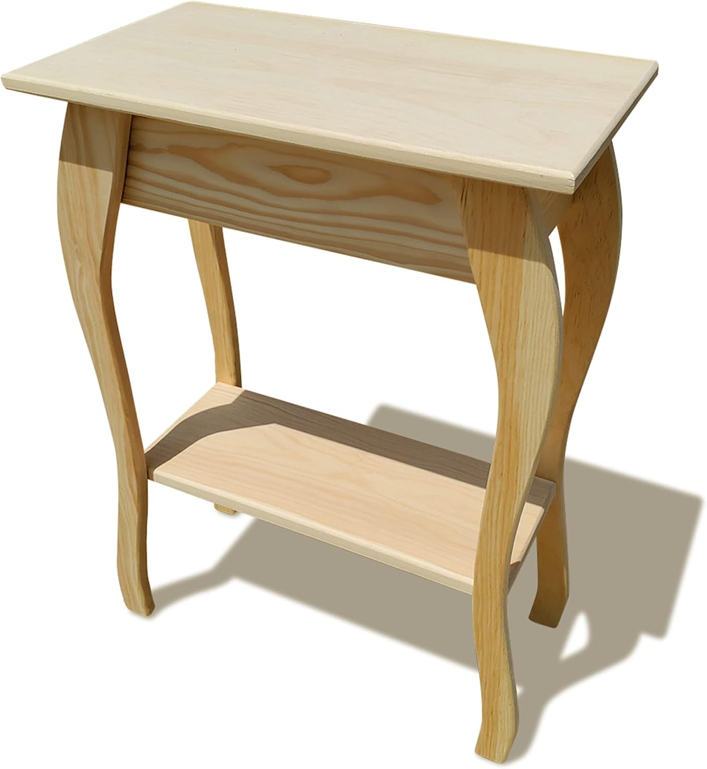 Peaceful Classics Wooden End Table- Amish Handmade Slim Side Table for Living Room, Bedroom, Entry Way, & Hallway, Thin Narrow End Table with 2-Tiered Shelves for Display & Storage, Unfinished