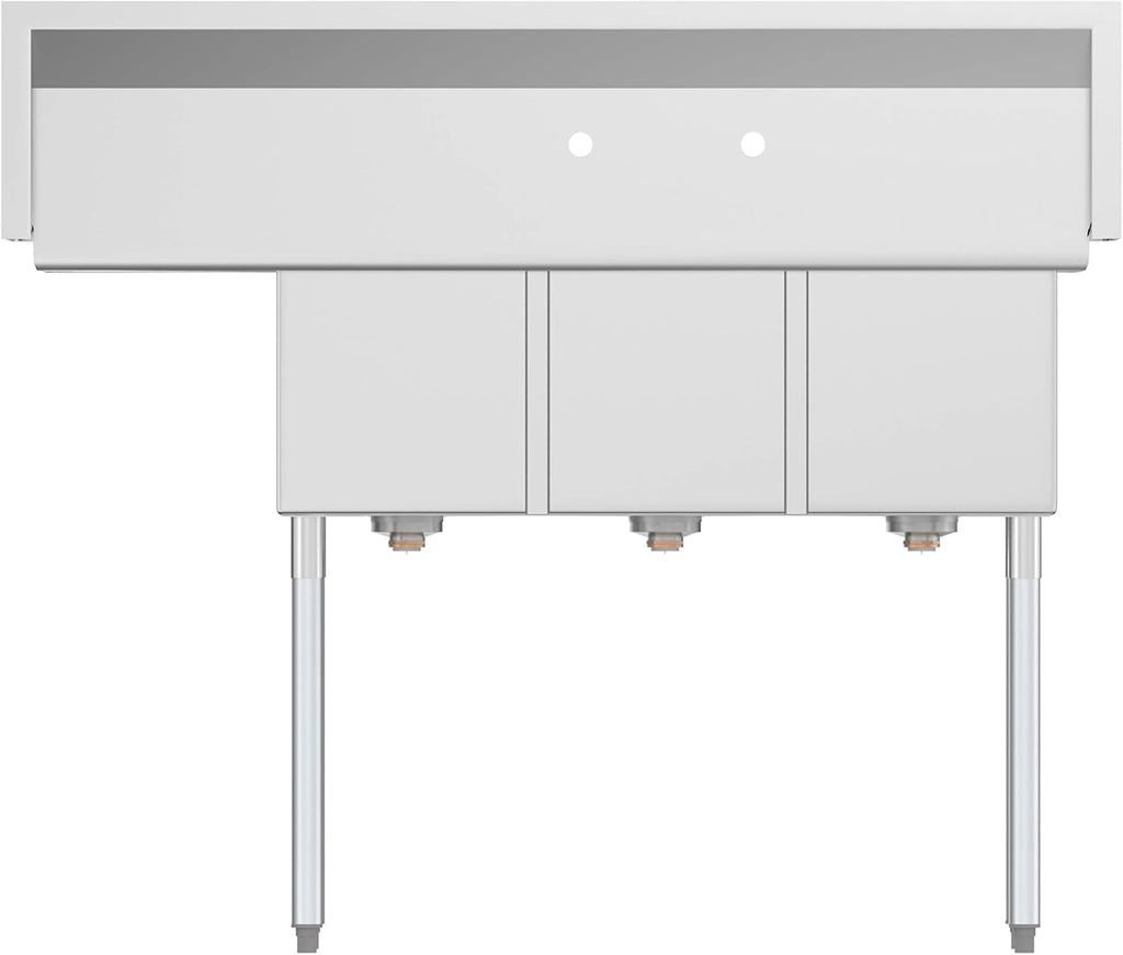 KoolMore - SC121610-12R3 3 Compartment Stainless Steel NSF Commercial Kitchen Sink with Drainboard - Bowl Size 12' x 16' x 10', Silver