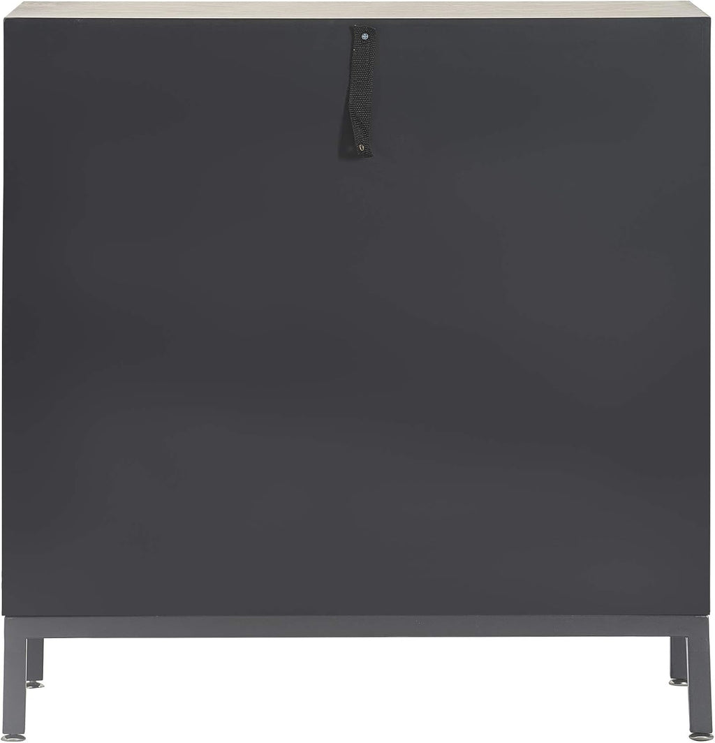 Tommy Hilfiger Hayworth Accent Storage Cabinet with Mirrored Doors, Contemporary Weathered Wood Console Table, Wood Overlay, Gray