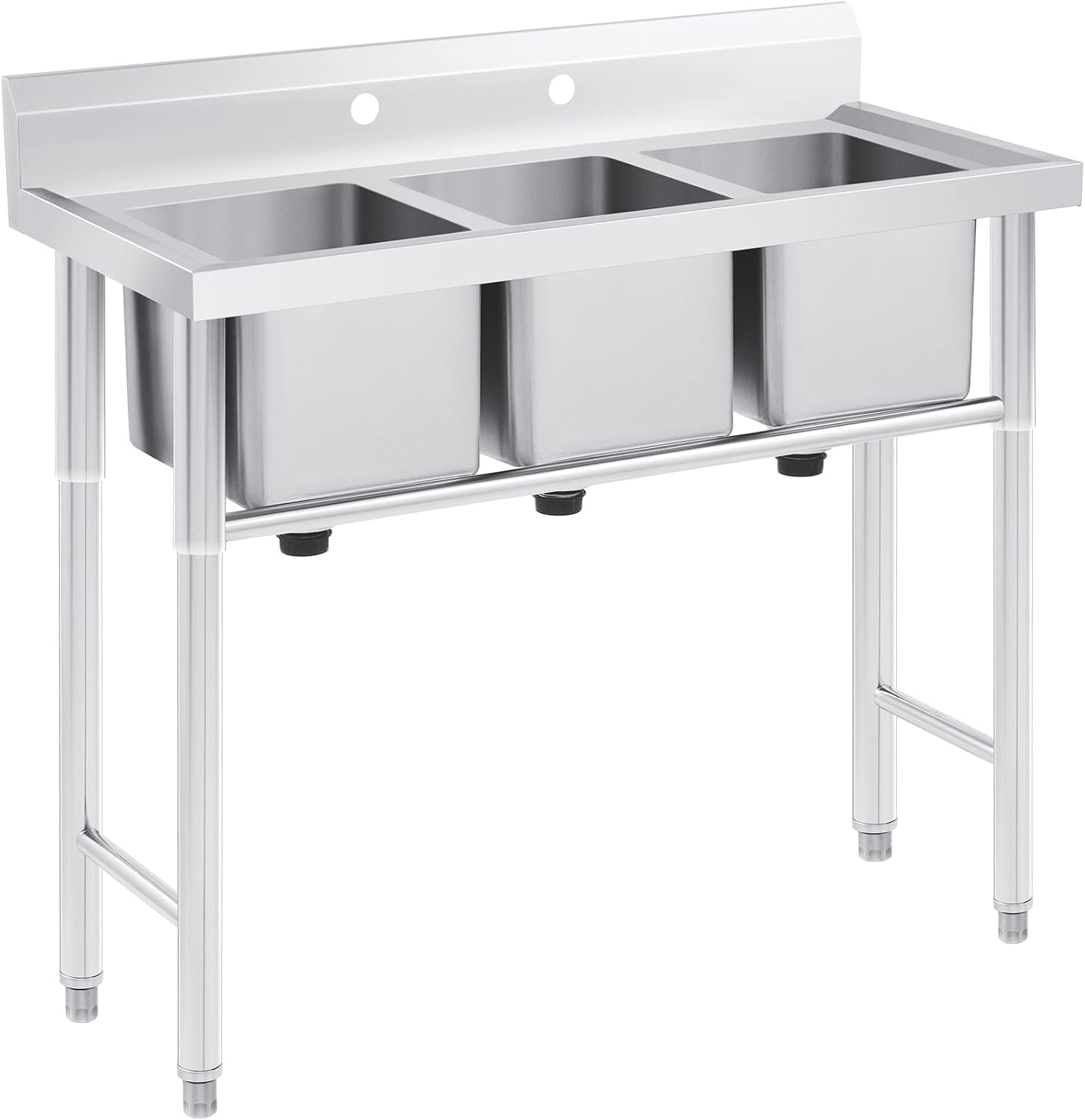 Wilprep Commercial Stainless Steel Sink with 3 Compartments, Free Standing Restaurant Sink Station with Strainer, Kitchen Prep & Utility Sink for Home Garage Bar, 39'' W × 17.7'' D × 37.4'' H, Silver
