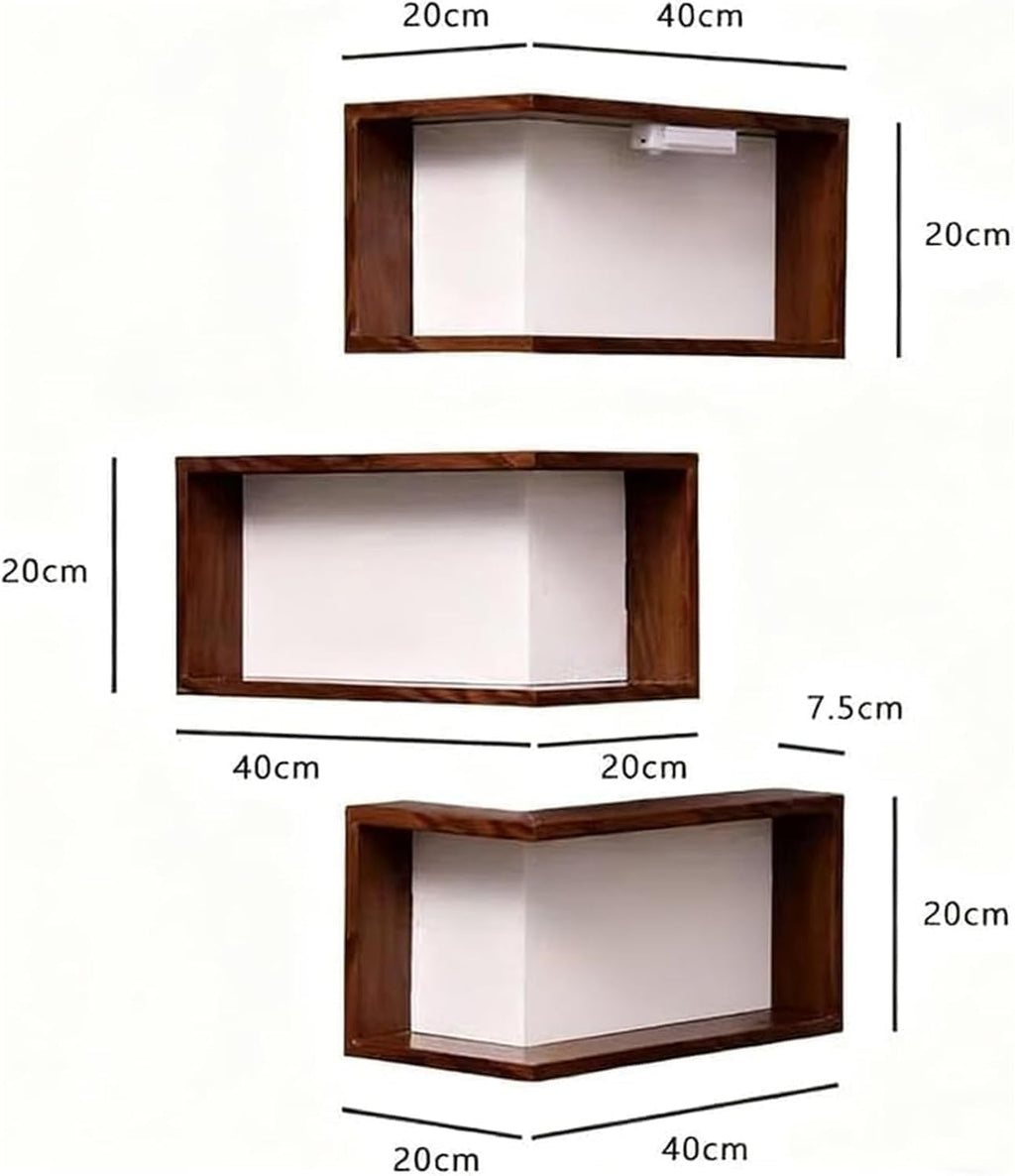 Smart Corner Shelves That Light Up Your Space, Set of 3 Corner Floating Storage Shelves,Wooden Wall-Mounted Corner Shelf Display Rack, Modern Wall-Mounted Display Rack Stand (Includes LED Lights*6)
