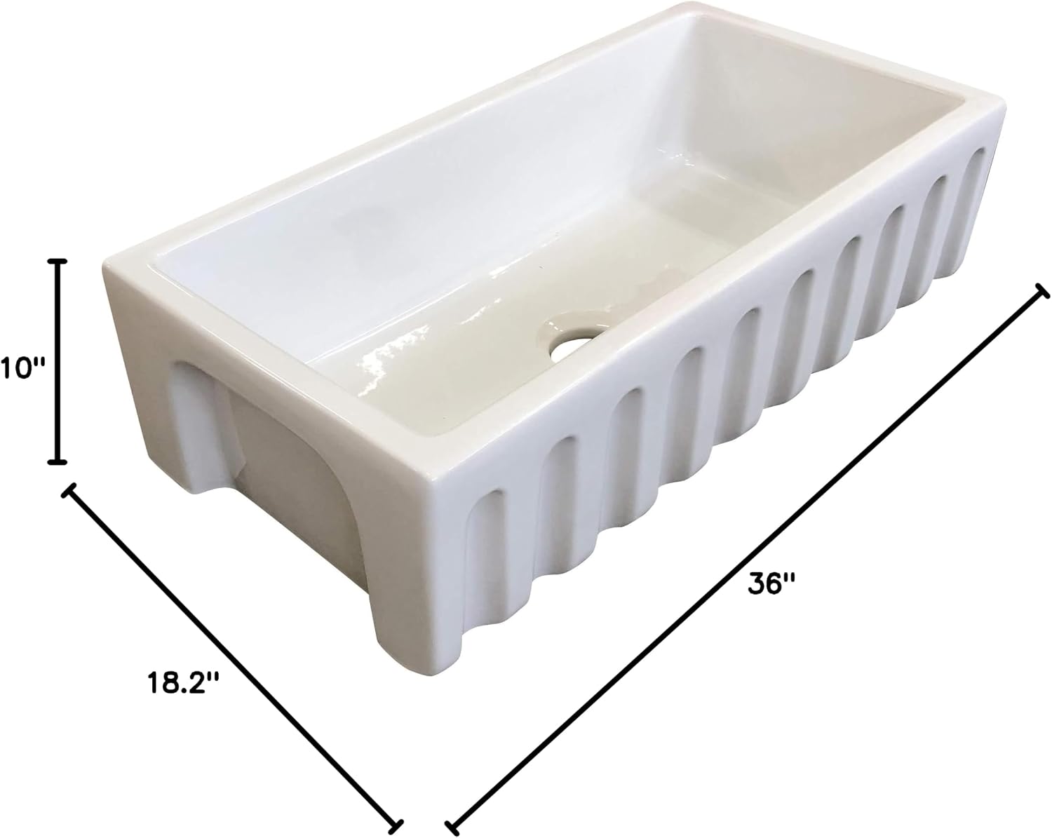 Fireclay Sink, Single Bowl Farmhouse Apron Kitchen Sink, Flat or Fluted Reversible Installation Option, White, 36 Inch.