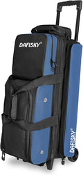 DAFISKY 3 Ball Bowling Bags with Wheels, Roller Bowling Bag with Multiple Pockets Retractable Handle Extends to 38''
