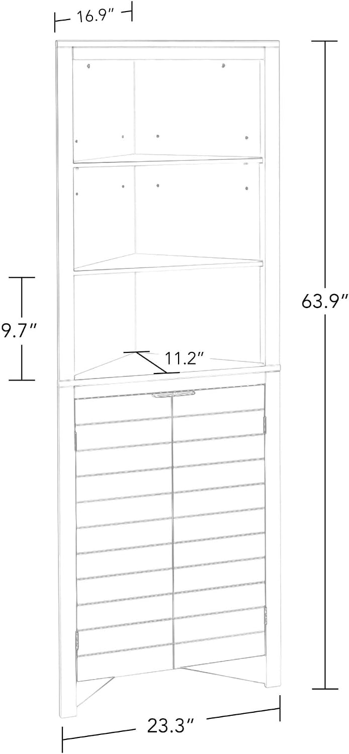 RiverRidge Madison Bathroom Corner Storage Cabinet with Open Shelves and Cupboard Tall Corner Storage Gray Bathroom Furniture Curio Cabinet