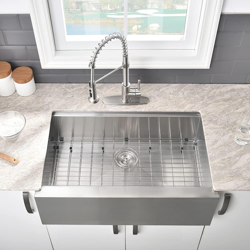 Stainless Steel Farmhouse Sink Workstation-VASOYO 30x22 Farm Sink Apron Farmhouse Kitchen Sinks Workstation 16 Gauge 304 Stainless Steel Single Bowl Kitchen Sinks Under Mount with Cutting Board