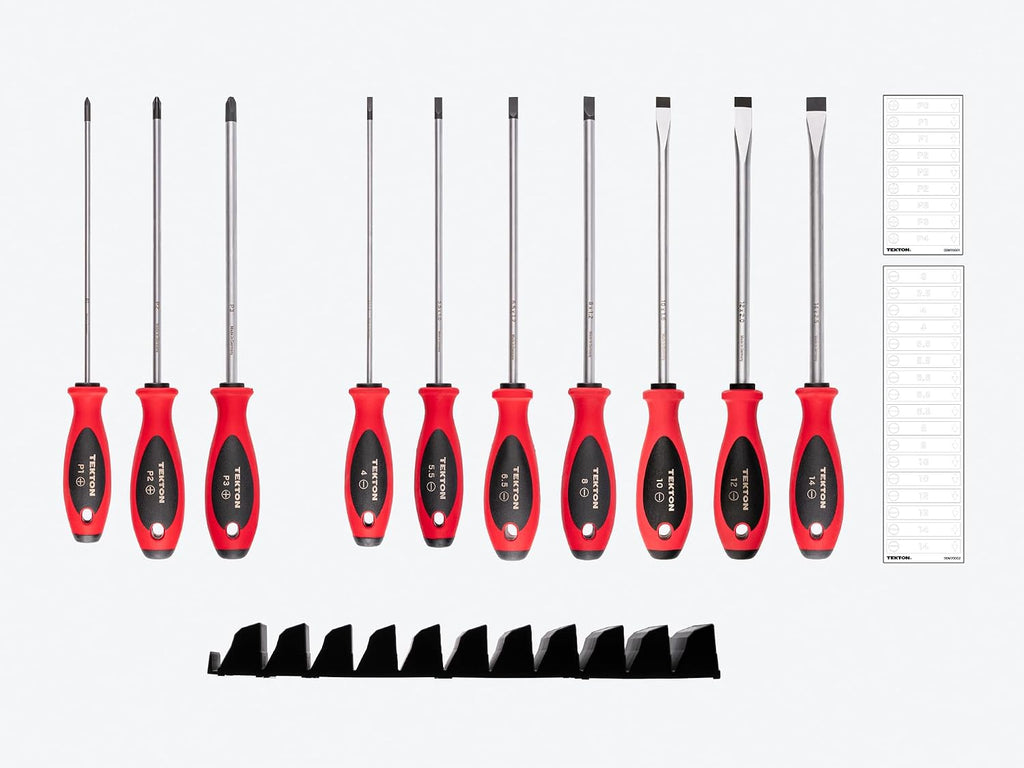 TEKTON Phillips and Slotted Screwdriver Set with Modular Organizers - 8 Inch Shanks, 10-Piece (#1 - #3, 4-14 mm) | DWZ90108