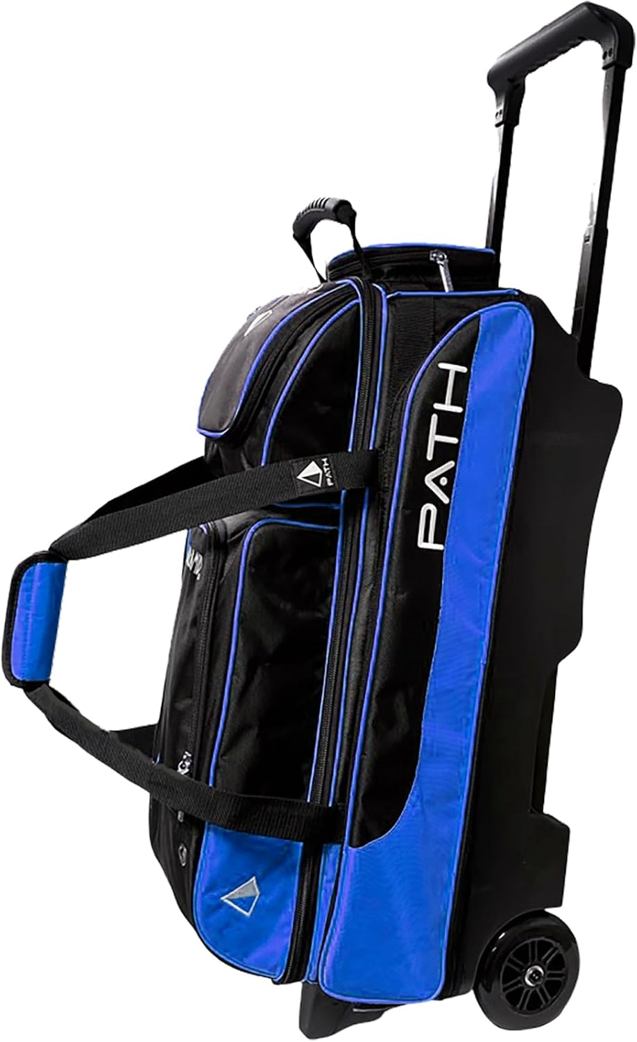 Pyramid Path Triple Premium Deluxe Roller Bowling Bag With Extra Large Separate Shoe Compartment (Up To US Mens Size 16) and 5 Accessory Pockets, 5' Wheels, Retractable Locking Handle - Extends to 42'