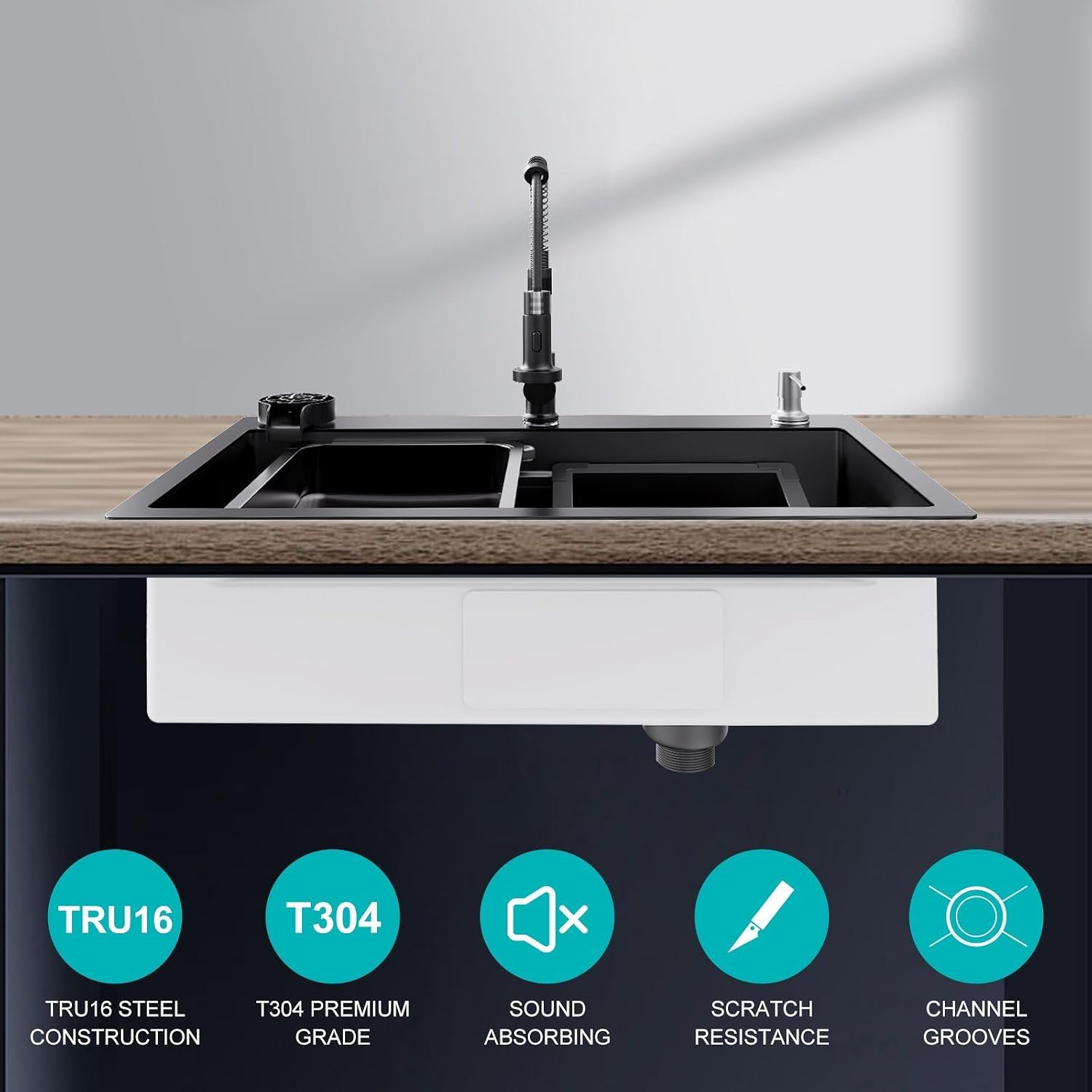 28 x 18 inch Kitchen Sink, Single Bowl Stainless Steel Sink Multifunctional Drop In Sink with Pull-Down Faucet and Multiple Accessories (28 * 18 inch)
