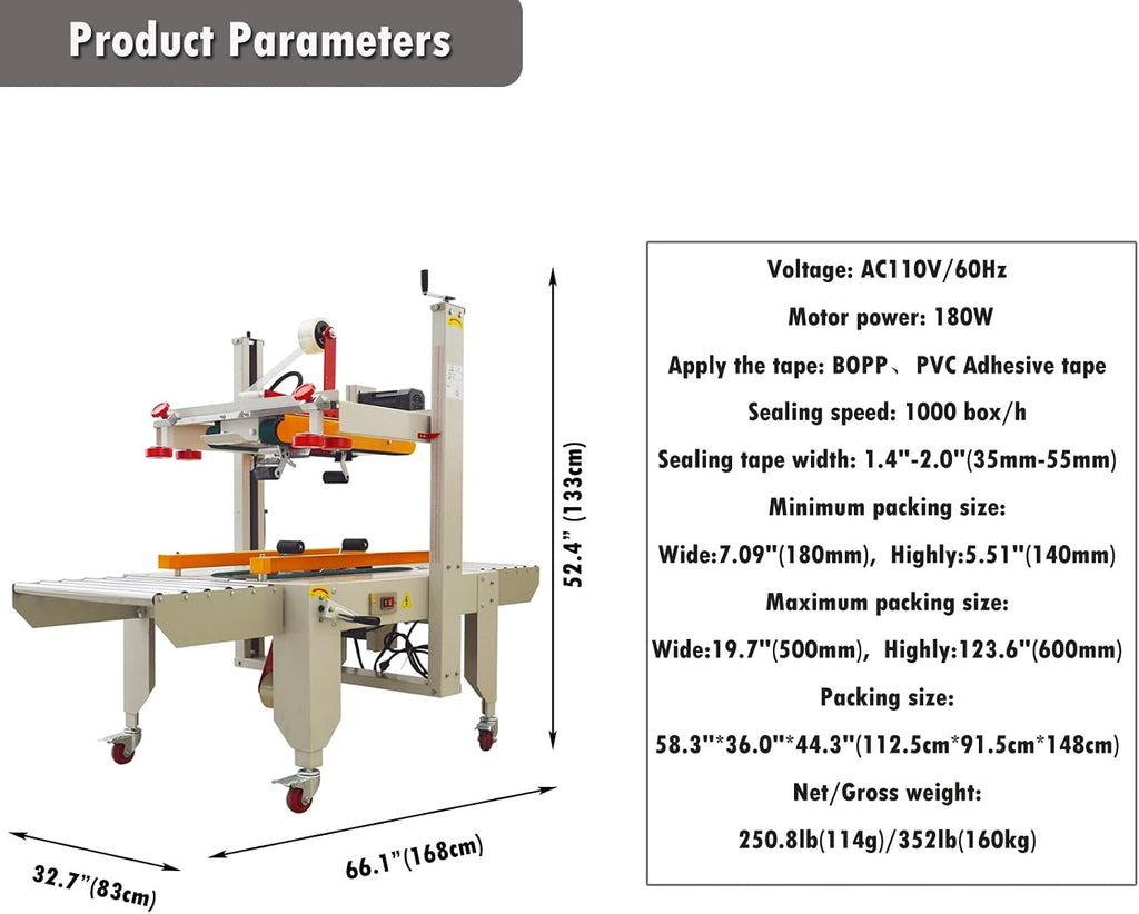 INTSUPERMAI Tape Sealer Machine Carton Sealing Packaging MachineContinuous Auto Paper Box Case Packing Sealer Left to Right Side Drive 110V