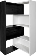 Expandable 3-in-1 Convertible Bookcase with Adjustable Width, Corner & Straight Shelf Design, 4-Tier Modern Storage Organizer, Space-Saving (Black + White, 23.6' × 11.8' × 63.0')