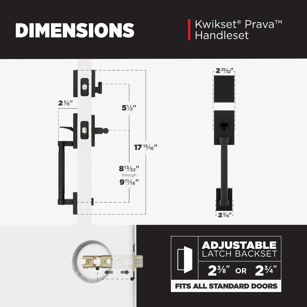 Kwikset Prava Front Door Lock Handle and Deadbolt Set, Entry Handleset Exterior with Interior Reversible Lever, Matte Black, Pick Resistant SmartKey Rekey Deadbolt Security, with Microban Protection
