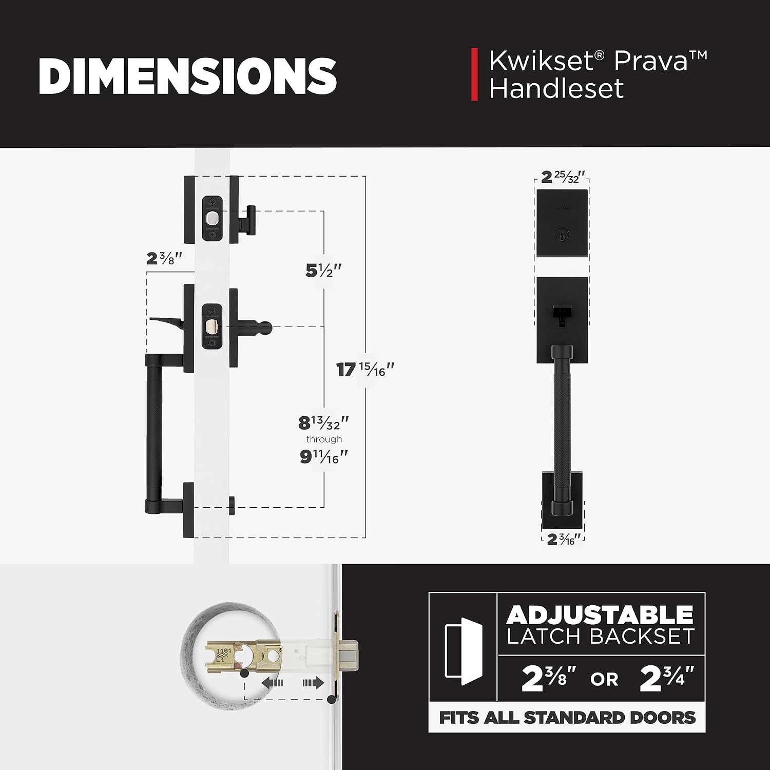 Kwikset Prava Front Door Lock Handle and Deadbolt Set, Entry Handleset Exterior with Interior Reversible Lever, Matte Black, Pick Resistant SmartKey Rekey Deadbolt Security, with Microban Protection