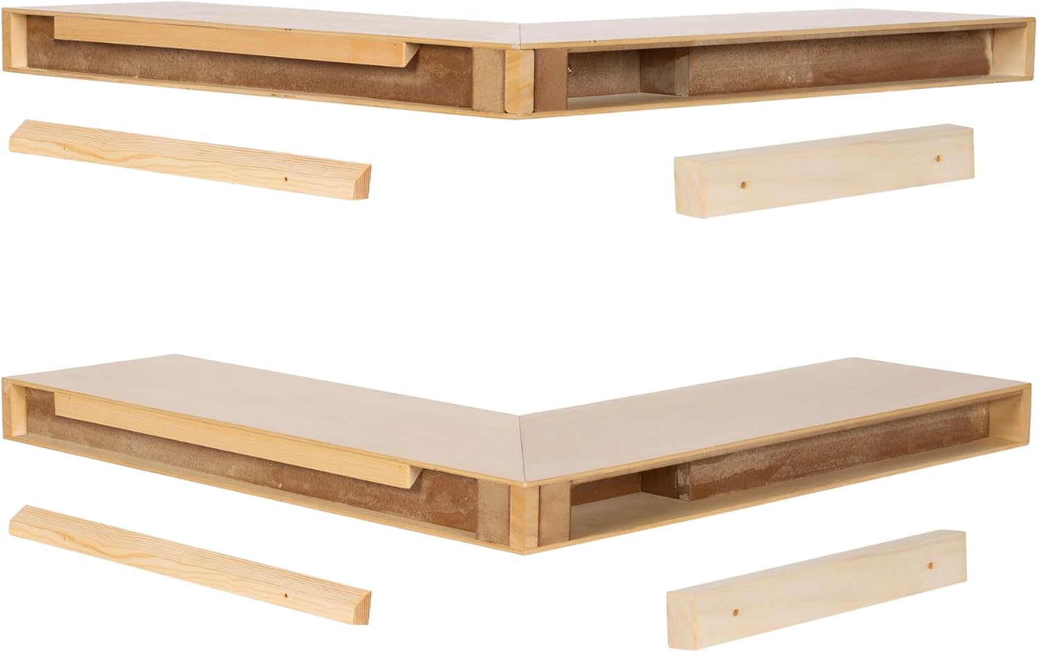 Kate and Laurel Havlock Modern Wood Two-Piece Floating Corner Shelf Set, 26 x 8 x 3, Natural Wood, Wooden Corner Shelving with Unique Geometric Shape for Living Room Decor or Entryway Storage