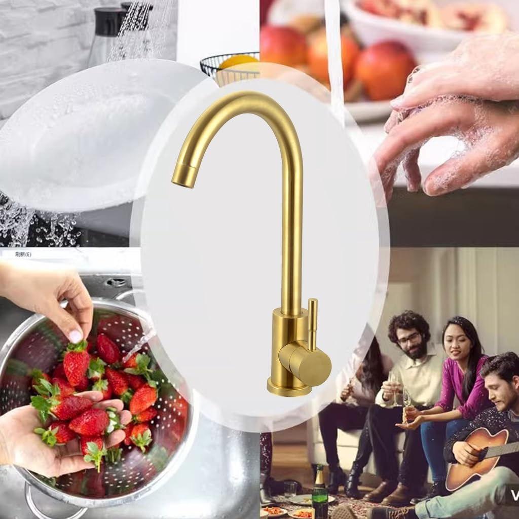304 Stainless Steel Kitchen Sink Gold Nano Single Bowl Bar Sink Multi-Functional Household RV Sink with Large Bend Faucet & Drainage Component (Color : Gold, Size : 45x45x21cm) (Gold 36x36x21cm)
