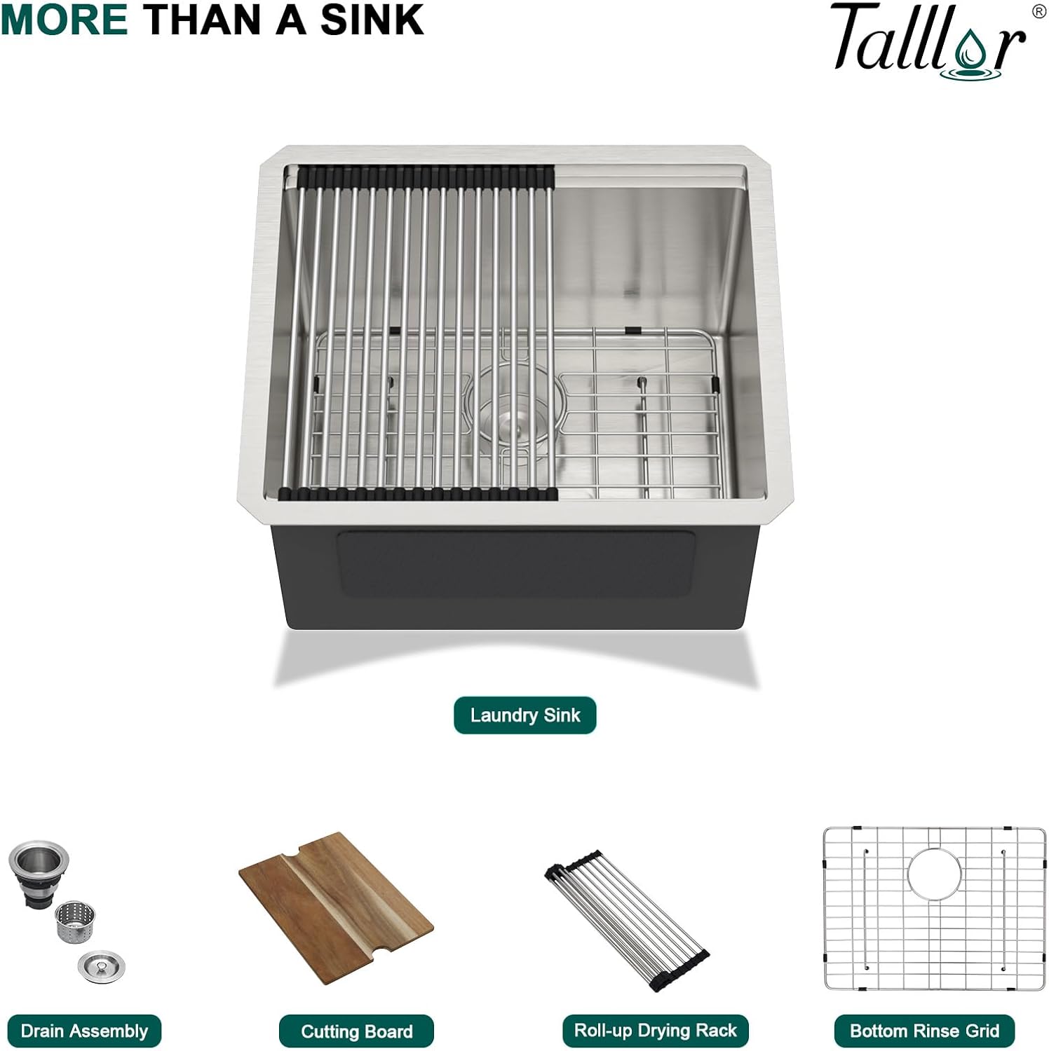 12' Deep Undermount Laundry Sink - 21'x18'x12' Workstation Stainless Steel Utility Sink 16 Gauge Single Bowl Sinks for Kitchen, Laundry, and Outdoor #TLU-0022