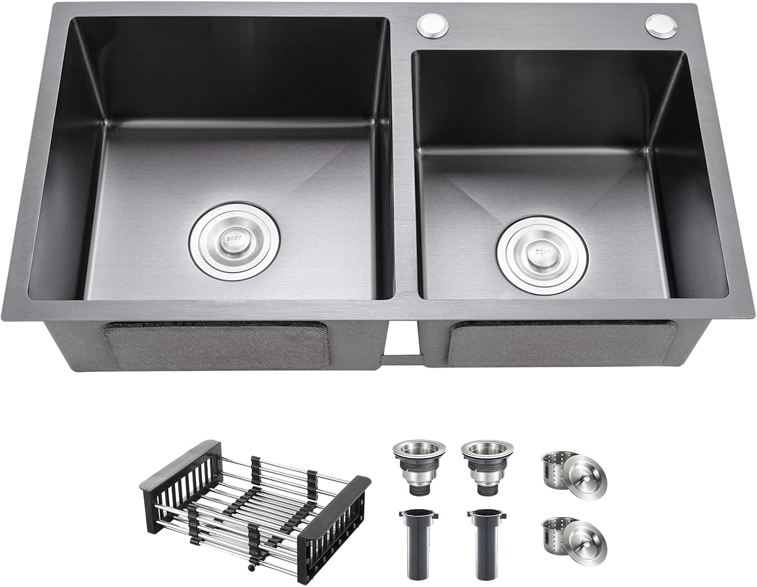 Black Double Bowl Kitchen Sink, Drop ln 30.7x16.9In Nano-Coated Stainless Steel Topmount Bar Kitchen Sink with Drain and Overflow