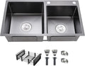 31' x 18' Black Double Bowl Kitchen Sink, Drop-in/Topmount Overmount Kitchen Sinks Basin with 304 Nano-Coated and Accessories