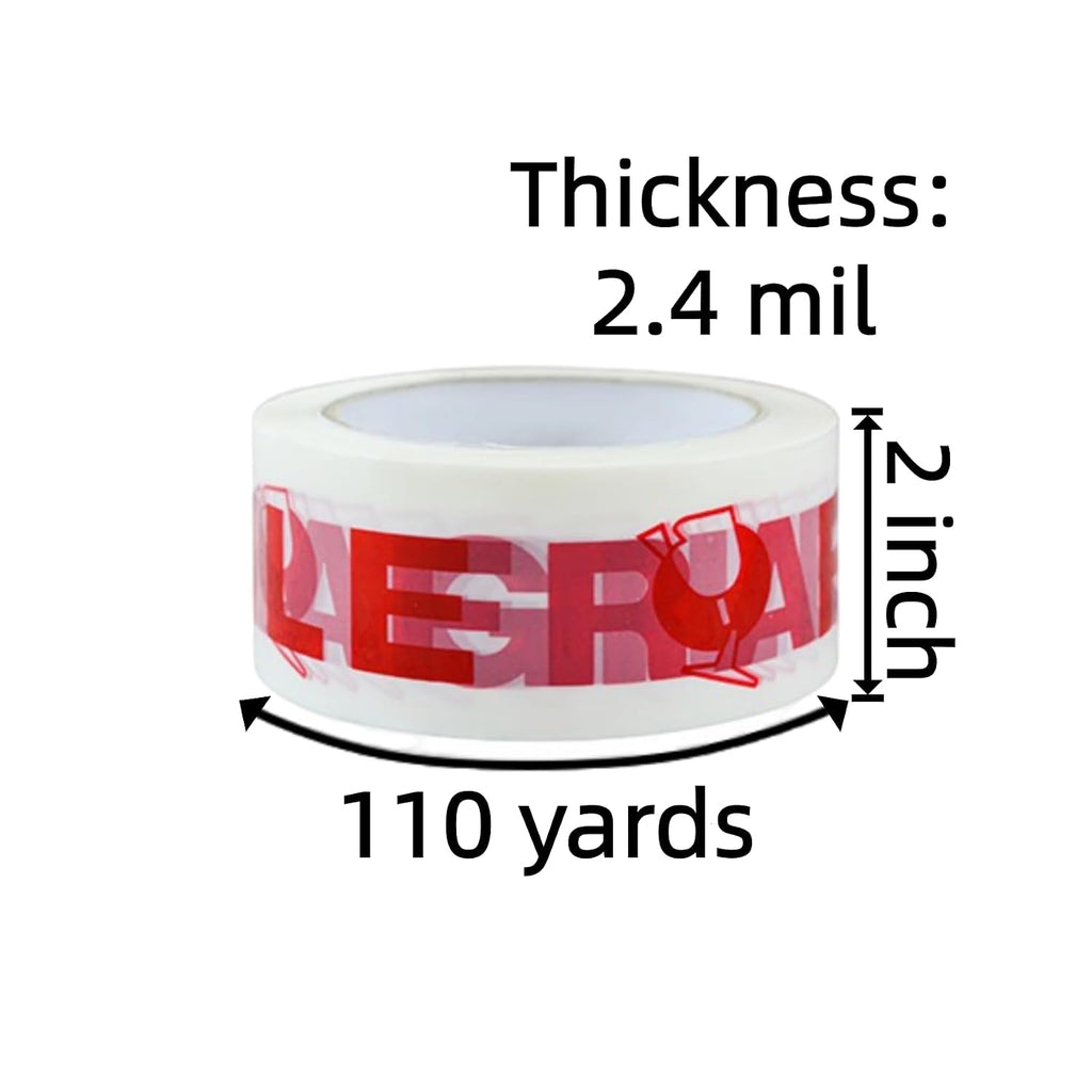 Fragile Tape Handle with Care Packing Tape 72 Rolls 2.4 Mil 2 Inch x 330 Feet (110 Yards) Heavy Duty Shipping Box Sealing Tape Suitable for Shipping and Moving Boxes (Red Fragile and White)