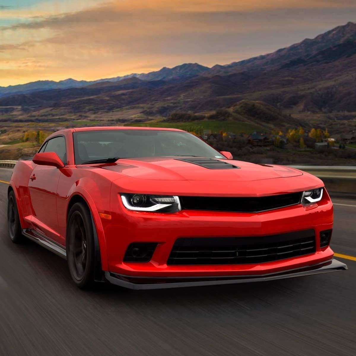 VLAND Projector LED Headlights & D2H Xenon Bulbs Compatible for [Chevy Camaro 5th Gen 2014 2015] with Sequential Turn Signal, Dual Beam Lens, Full LED DRL Bars YAA-CMR-0285 (Driver & Passenger Sides)