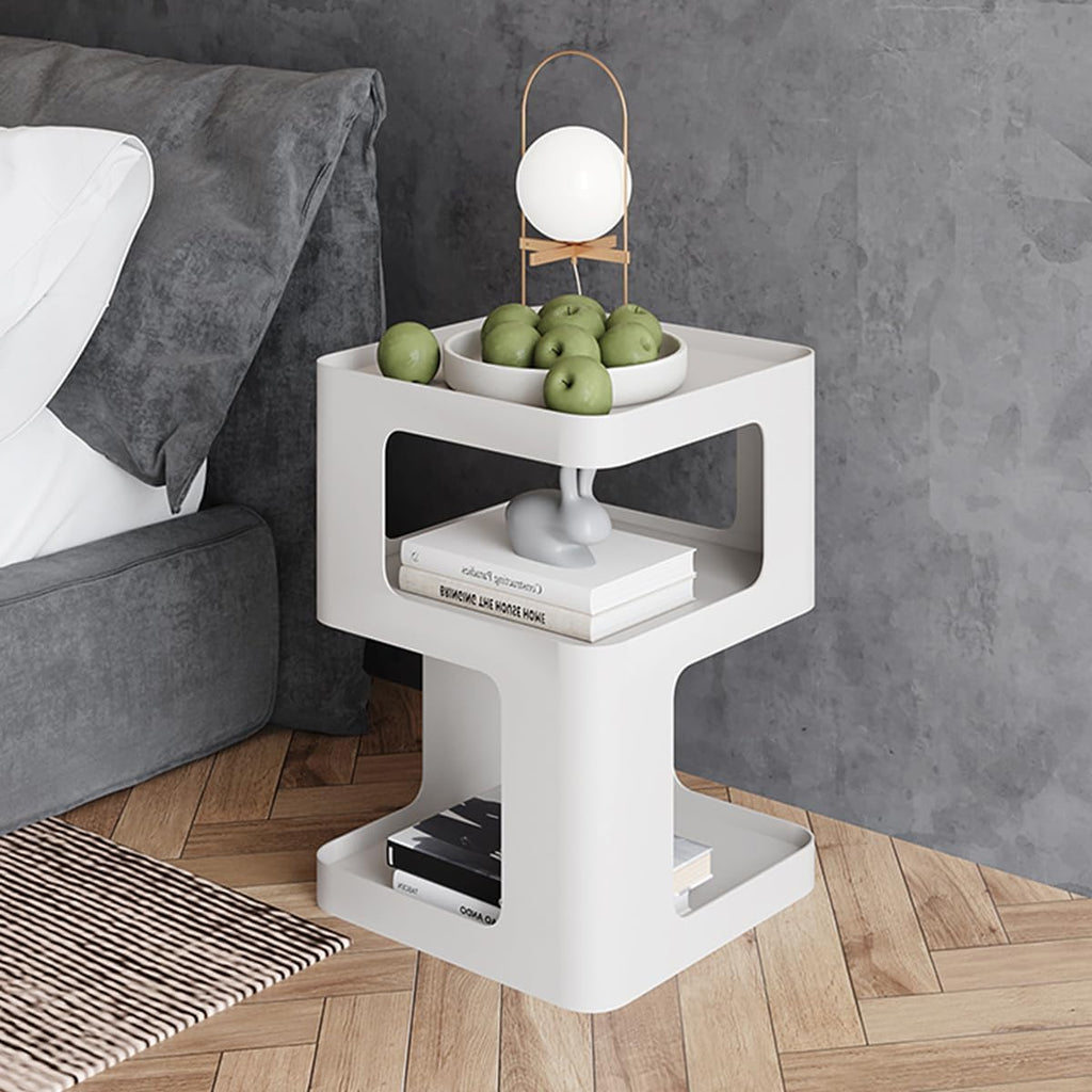 Modern Metal Side Table with Storage,Small End Table for Sofa & Couch,3-Tier Compact Nightstand for Small Spaces,White Bedside Tables for Living Room & Bedroom,No Assembly Required