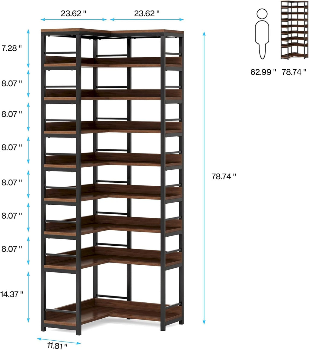 Tribesigns 9 Tiers Corner Shoe Rack, Tall Vertical Shoe Rack Organizer, Free Standing Large Shoe Storage Shelf for Entryway Hallway Closet, Space Saving, Rustic Brown