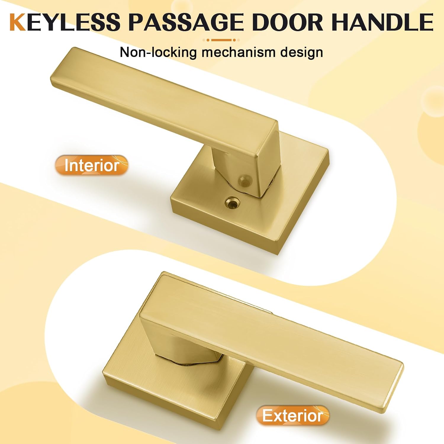 Probrico Interior Non-Locking Passage Door Handles 8 Pack, Gold Square Door Levers for Closet Hallway