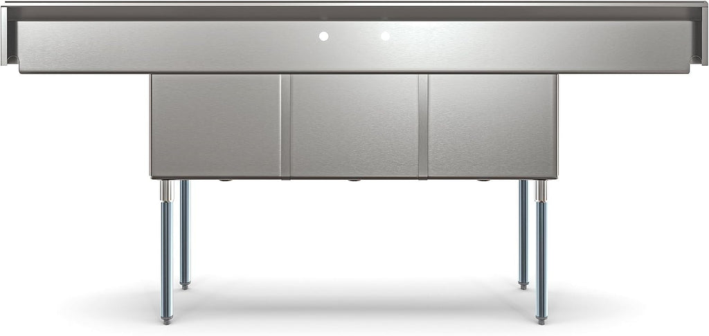KoolMore 90 in. Three Compartment 18-Gauge Stainless-Steel NSF Commercial Kitchen Sink, Bowl Size 18x18x14, with Three Basins and Pre-Drilled Faucet Holes and Two Drainboards (KM-SC181814-18B3)