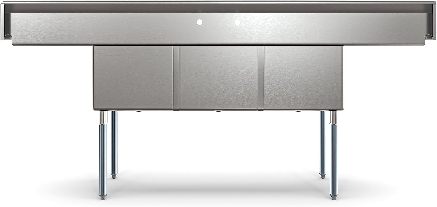 KoolMore 90 in. Three Compartment 18-Gauge Stainless-Steel NSF Commercial Kitchen Sink, Bowl Size 18x18x14, with Three Basins and Pre-Drilled Faucet Holes and Two Drainboards (KM-SC181814-18B3)