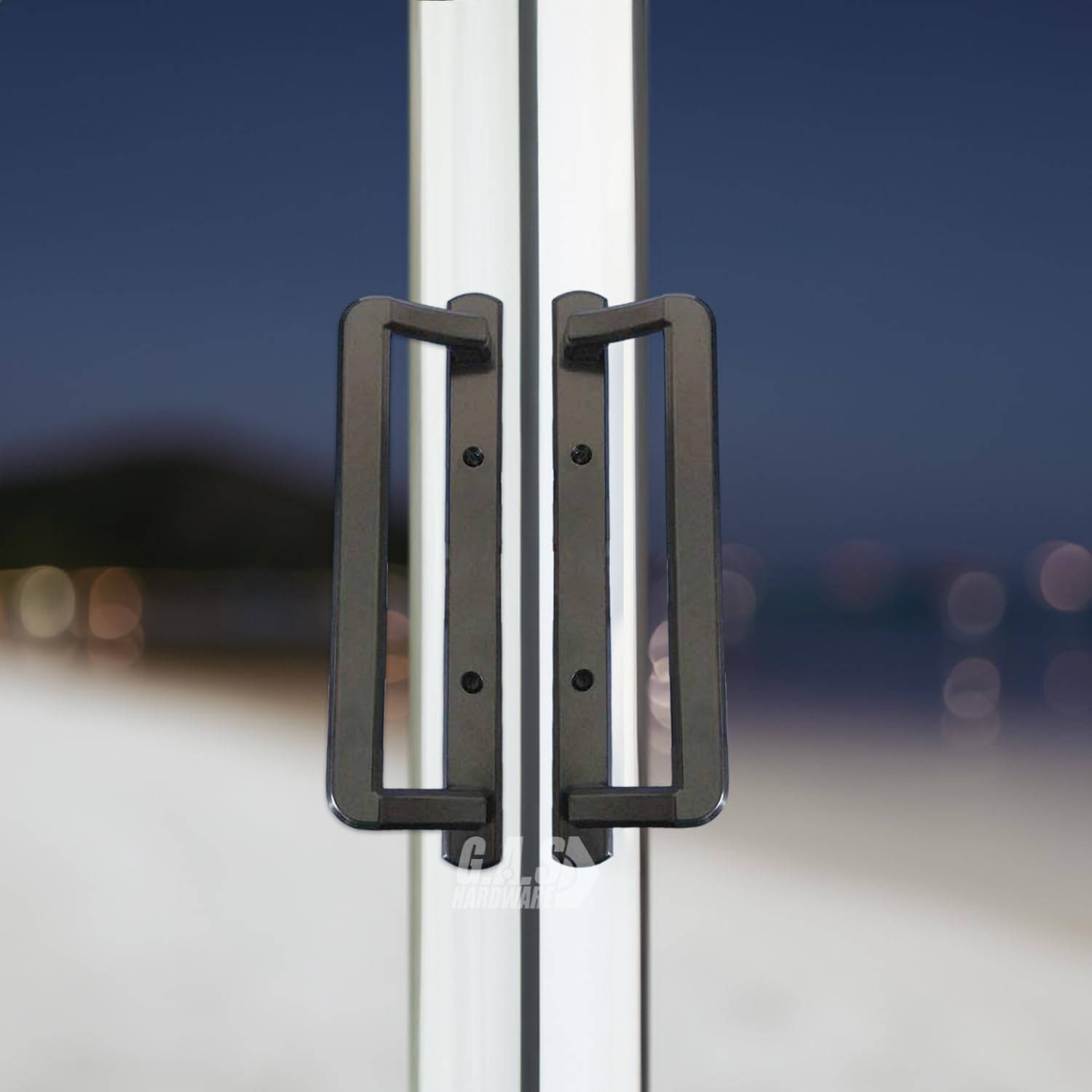 Alcan PGT 10' Sliding Glass Patio Door Handle Set w/Thumb Latch Lever, Screws Interior + Exterior Replacement w/ 3-7/8' Hole Spacing | Fix Repair PGT Door Hardware - Black