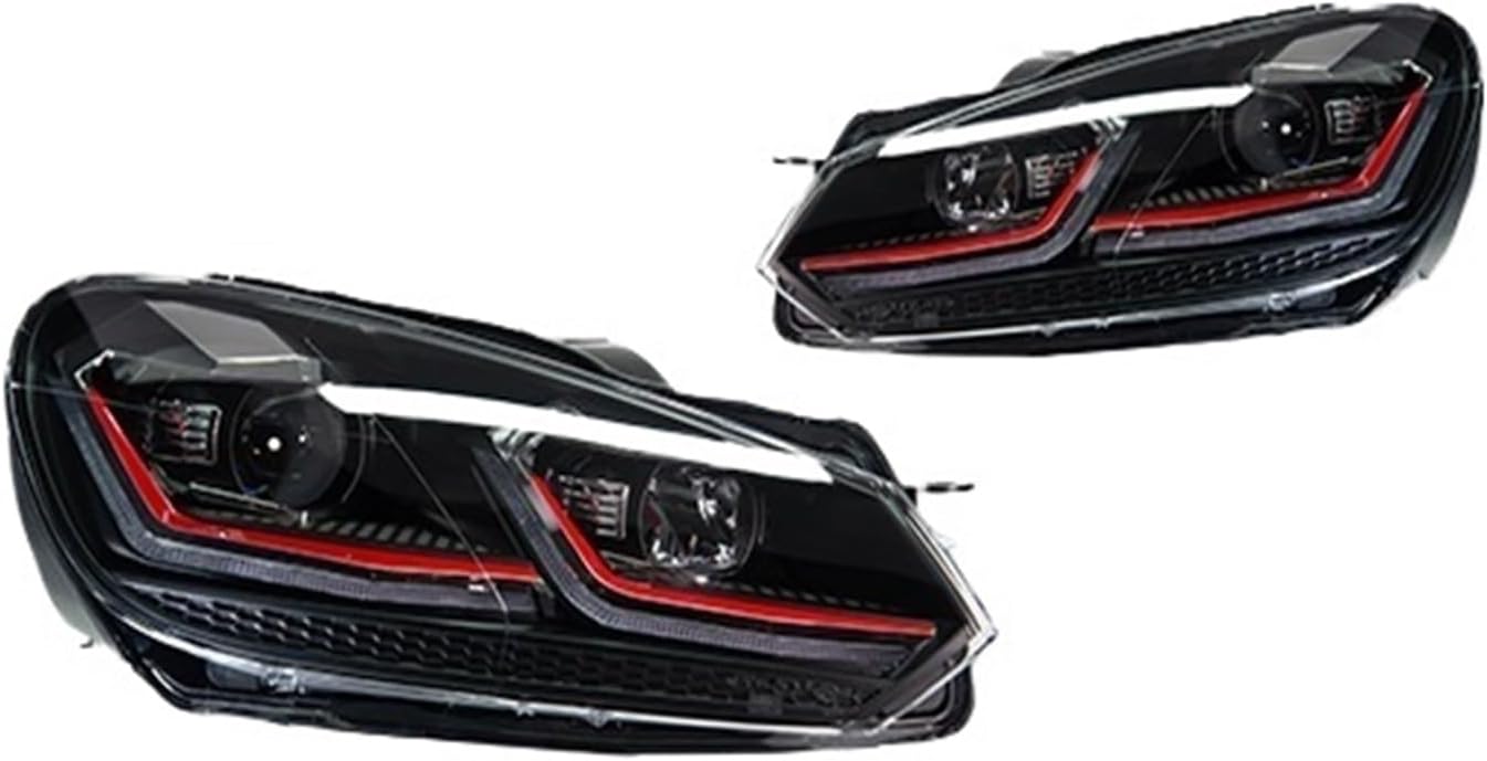 Car Lights Compatible With Golf 6 2009-2012 R20 Golf6 MK6 LED Auto Headlights Assembly Upgrade 7.5 Design LHD RHD Version Tools Accessories(Red One Set,For Left Hand Drive)