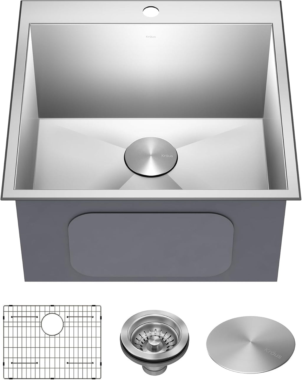 KRAUS Standart PRO 22-inch Drop-In Top Mount 16 Gauge Stainless Steel Single Bowl Laundry Utility Sink, KHT301-22L