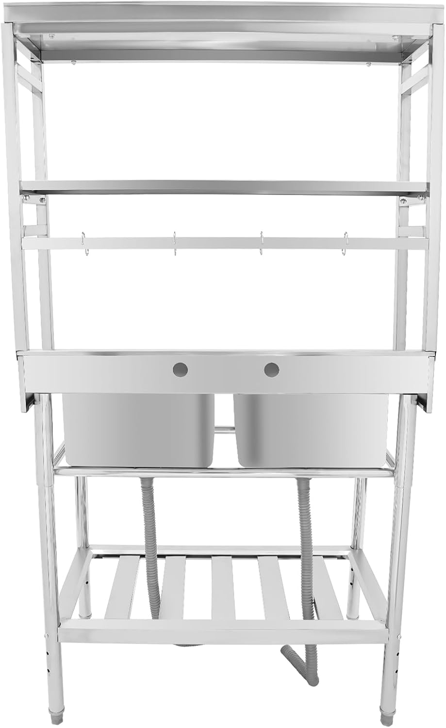 Double Stainless Steel Sink with Bracket,2 Compartment Commercial Stainless Steel Utility Sink Free Standing Sink Kitchen Sink with 2 Drains, 35x21x68' (2 Bowl with Bracket)