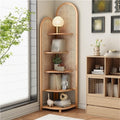 5 Tier Rattan Corner Shelf, Multi-Functional Corner Shelf, Corner Bookshelf, Triangular Rattan Shelf for Living Room, Bedroom(Natural)