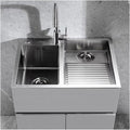 Bathroom Sinks Large 304 Stainless Steel Laundry Pool Single Bowl Kitchen Sink with Washboard Laundry Sink with Big Bend Faucet and Drainage Component (Silver-60x48x21cm