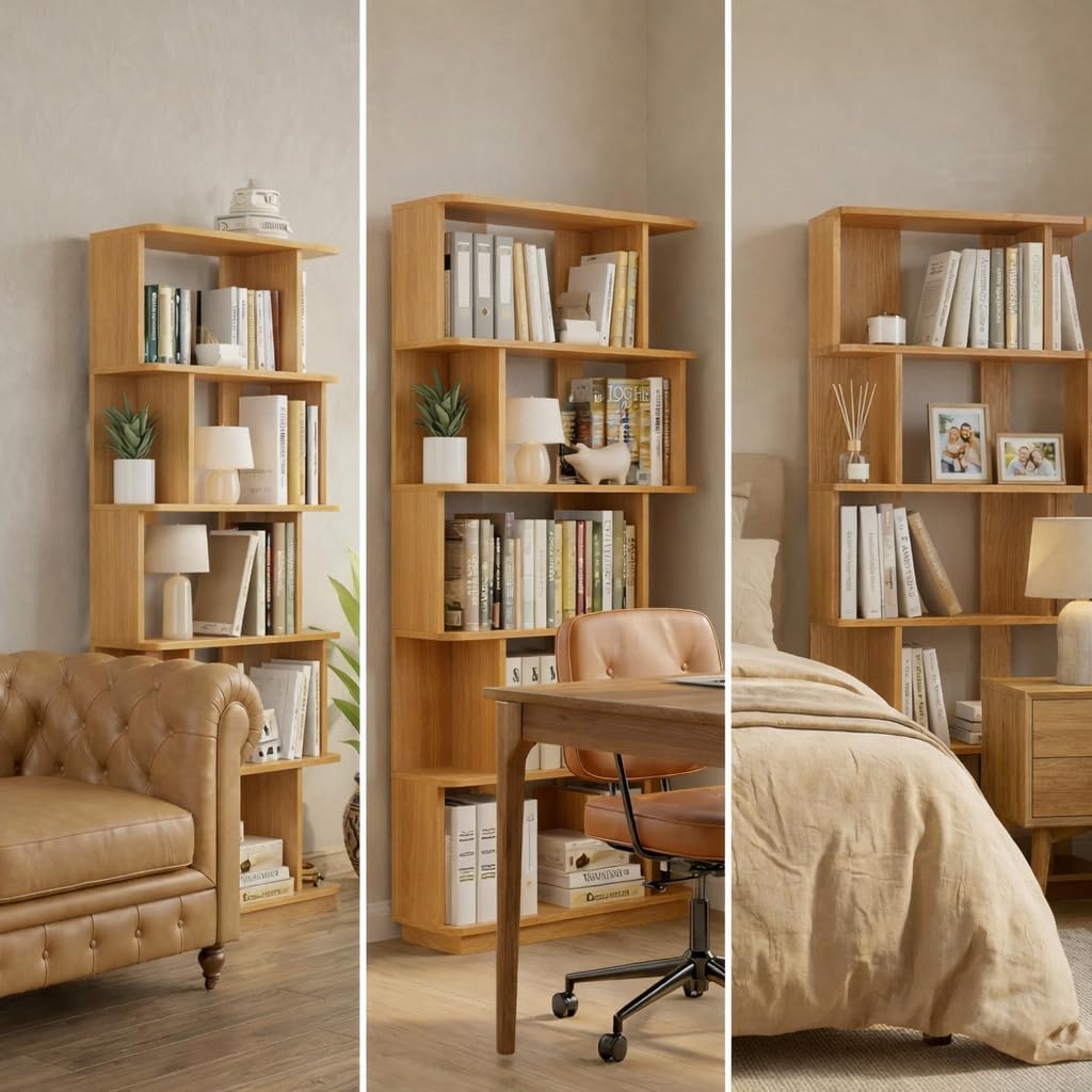 5-Tier Tall Bookshelf, Narrow Wood Bookcase, Dark Oak | 64.56' freestanding open display shelf for books, décor, and storage in living rooms, bedrooms, or home offices