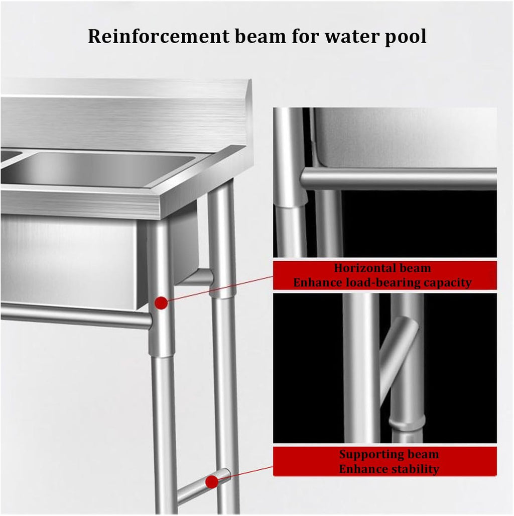 Commercial Catering Sink with Single Cold Water Faucet Standing Single Bowl for Garage Laundry Room and Outdoor Restaurant 175 * 60 * 80 cm,Triple Bowl-145 * 60 * 80 cm