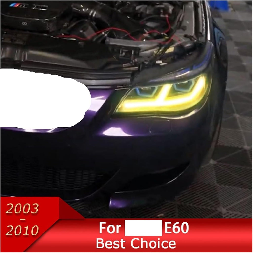 Car Lights Compatible With BMW E60 2003-2010 5 Series 520i 525i 530i LED Auto Headlight Assembly Upgrade Golden Design LHD RHD Accessories(07-10 Golden Eyes)
