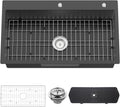 Black Kitchen Sink, 33x19 Inch Stainless Steel Drop In Modern Large Single Bowl Topmount Kitchen Sink Gift Combo-SS Grid,Silicon Mat, Drain Strainer Set Compatibility With Various Kitchen&Bar Styles